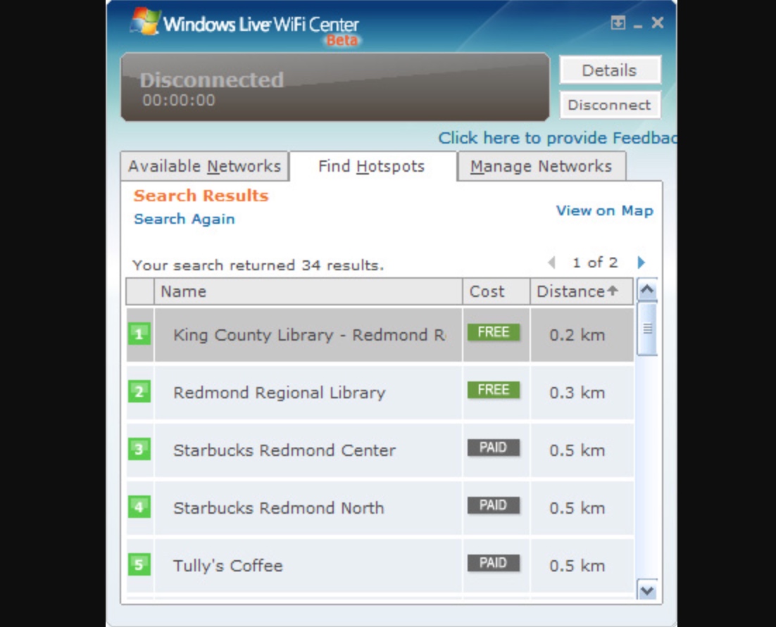 Windows Live Hotspots Interface (2007)